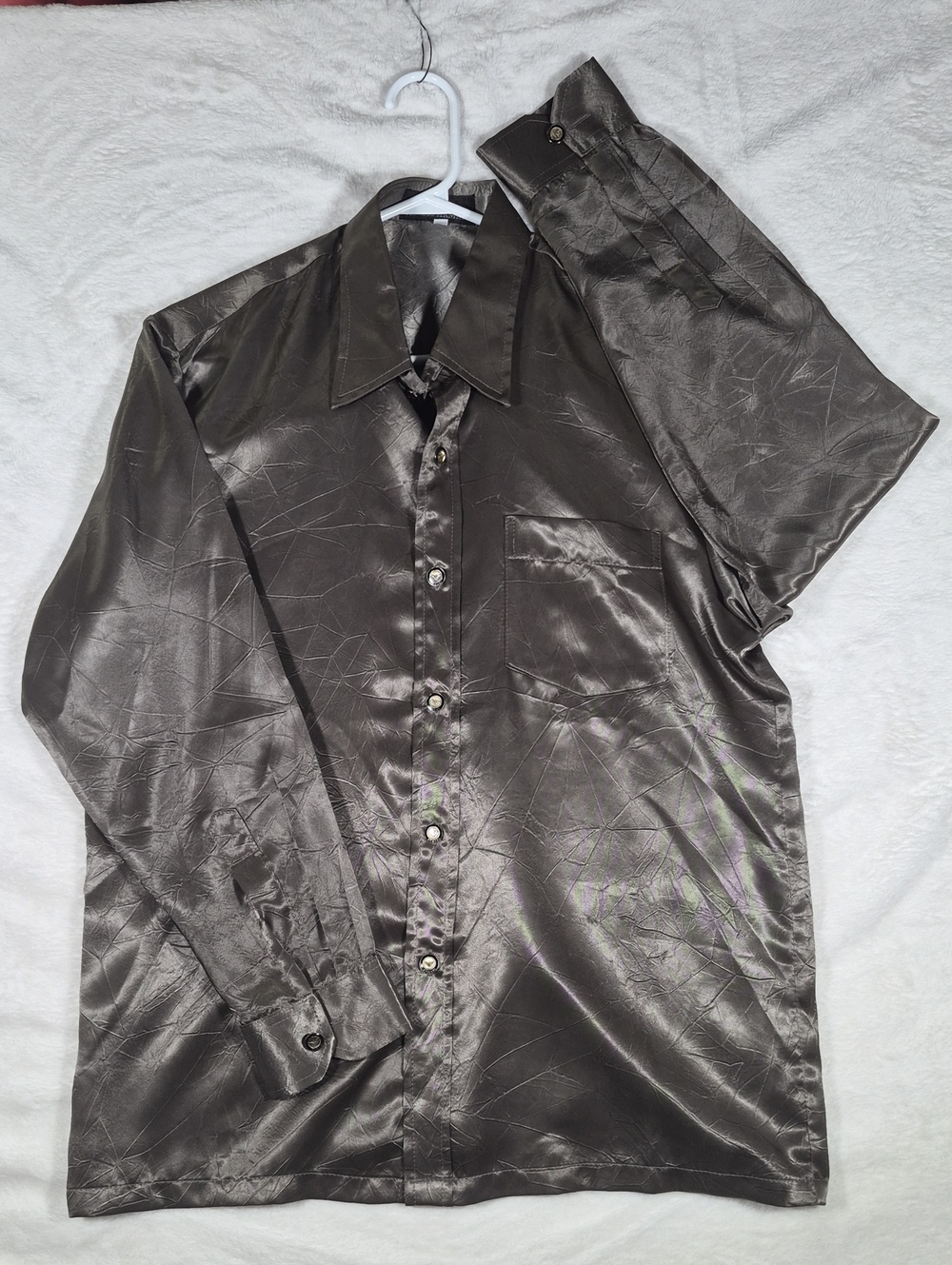 Giorgio Armani Men's Satin Dress Shirt in Charcoal Gray